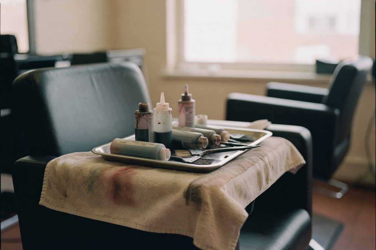Stylist applying premium hair extensions in salon